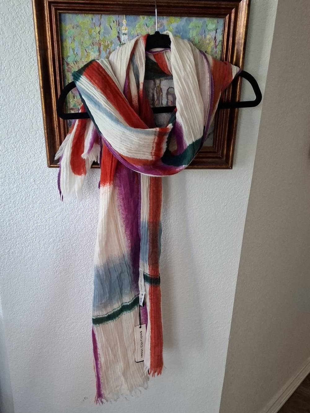 Inoui Multicolor Stripe Scarf - Cream, Red, Green, Purple, Terracotta